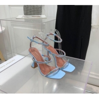 ​New Design Amina Muaddi Gilda Patent Leather High Heel Sandals 9.5cm with Crystal AM2613 Light Blue 2022