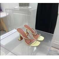 ​Promotional Amina Muaddi Gilda Silk High Heel Slides Sandal 9.5cm with Crystal AM2614 Light Yellow 2022
