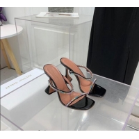 Affordable Price Amina Muaddi Gilda Patent Leather High Heel Slides Sandal 9.5cm with Crystal AM2614 Black 2022