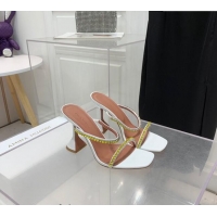 ​Most Popular Amina Muaddi Gilda Patent Leather High Heel Slides Sandal 9.5cm with Crystal AM2614 White 2022