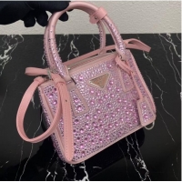 Top Quality Prada Galleria satin mini-bag with crystals 1BA906 pink