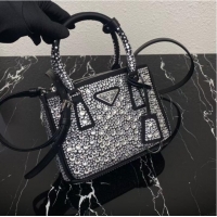 New Fashion Prada Galleria satin mini-bag with crystals 1BA906 black