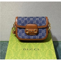 Famous Brand Gucci Horsebit 1955 GG mini bag 658574 Denim Brown
