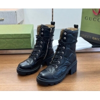 Grade Gucci GG Matelasse Leather Lace-up Ankle Boot Black 120238