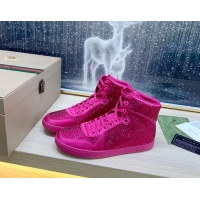 Cheap Price Gucci Crystal Allover and Silk High-top Sneakers Dark Pink 120252