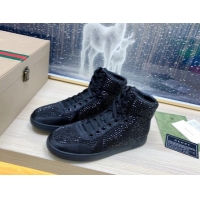 Discount Gucci Crystal Allover and Silk High-top Sneakers Black 120257
