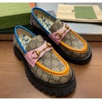 Low Price Gucci GG Lug Sole Loafers in Beige GG Canvas Multicolour 122385