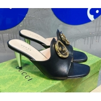 Purchase Gucci Blondie Leather Heel Slide Sandals with Interlocking G 7.5cm Black 013009