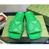 Stylish Gucci GG Lambskin Flat Slide Sandals Green 020816