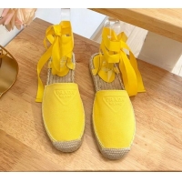 Good Product Prada Canvas Flat Espadrilles with Laces Yellow 122403