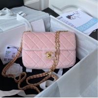 Buy Inexpensive Chanel 22 FLAP BAG Velvet & Gold-Tone Metal AS3432 pink