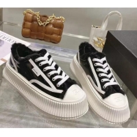 Stylish Chanel Patent Leather and Wool Platform Sneakers Black 122286