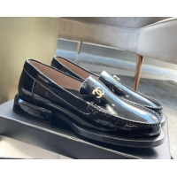 Luxury Chanel Patent Leather Loafers with Pearl CC Black 122820