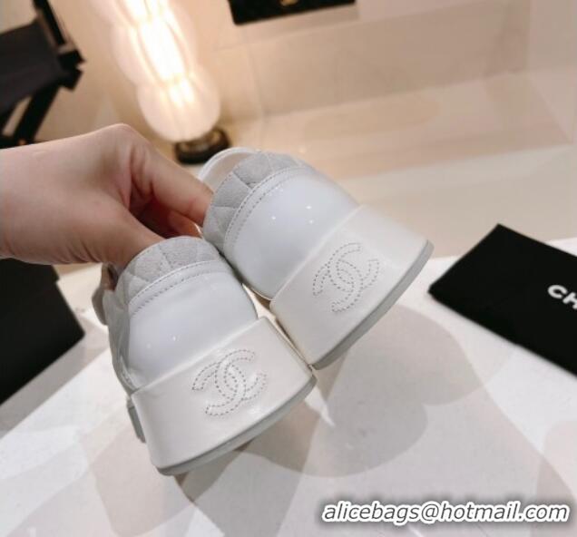 Famous Chanel Quilted Canvas and Leather Sneakers White 022804