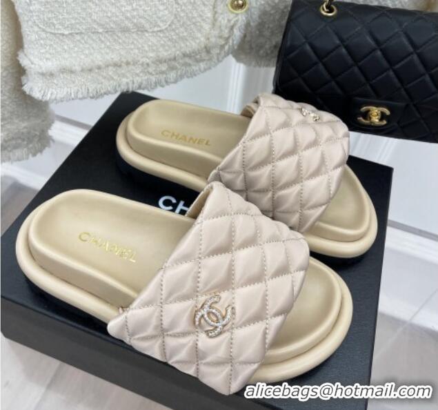 Sophisticated Chanel Nylon Flat Slide Sandals Beige 030250