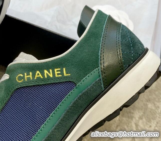 Grade Quality Chanel Fabric, Suede & Calfskin Sneakers G40012 Dark Green/Dark Blue/Navy Blue 030253