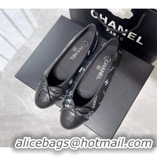 Perfect Chanel Printed Calfskin Ballerinas Flat Black 1/White 030267