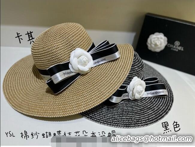 Top Quality Chanel Wide Brim Straw hat with Camellia Bloom C0216 Black 2023