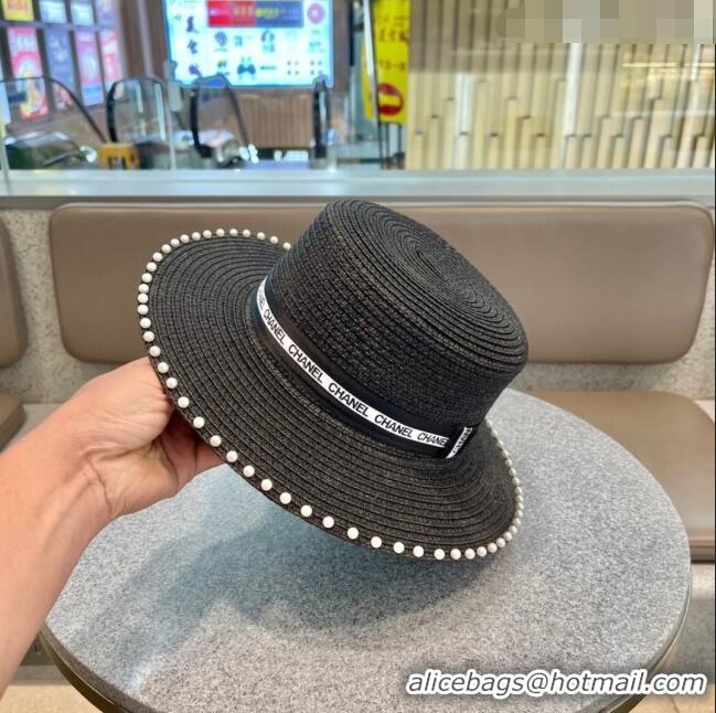 Trendy Design Chanel Straw Hat with Pearl CH22707 Black 2023