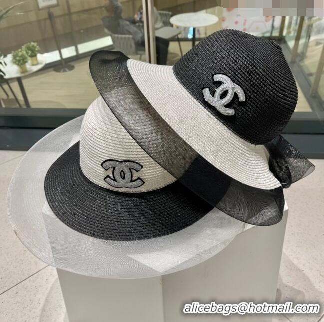 Modern Classic Chanel Straw Hat CH22705 White/Black 2023