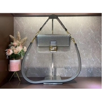 Unique Discount Fendi Baguette crystals and leather bag B0961 silvery