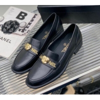 Good Quality Chanel Calfskin Loafers with Love Charm Black 022722