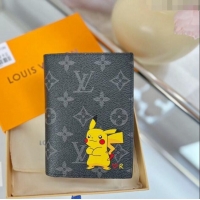 Promotional Louis Vuitton Passport Cover M64411 Monogram Eclipse Canvas/Pikachu Print 2023