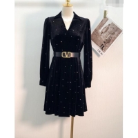 Market Sells Valentino Silk & Velvet Dress with Crystal V20828 Black 2023