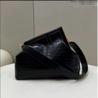 Inexpensive Fendi First Medium Crocodile Embossed Leather Bag 80039L Black 2022