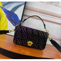 Top Quality Versace x Fendi Crystal Baguette Medium Bag FD2051 Black/Purple 2022