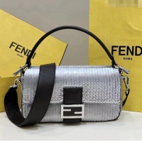Buy Discount Fendi Baguette Re-Edition bag in Aluminum-tone Sequins 8602 2023