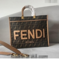 New Design Fendi Sunshine FF Jacquard Fabric Medium Shopper Bag FD1366 Brown 2023