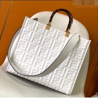 Super Quality Fendi Sunshine FF Leather Medium Shopper Bag FD372 White 2023