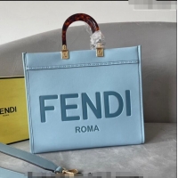 Most Popular Fendi Sunshine Leather Medium Shopper Bag FD8372 Light Blue 2023