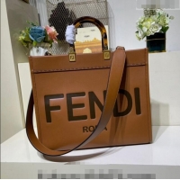 Luxury Discount Fendi Sunshine Leather Medium Shopper Bag FD8372 Brown 2023