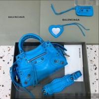 Good Product Balenciaga Neo Cagole XS Lambskin Top Handle Bag Neon BA1570 Blue/Aged Silver 2022
