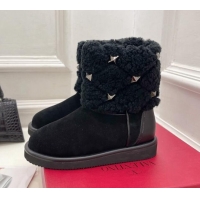 Popular Style Valentino Roman Stud Quilted Ankle Boots in Slit Suede and Wool Black 110311