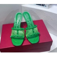 Unique Discount Valentino Roman Stud Patent Leather and Mesh Heel Slide Sandals 8cm All Green 112905