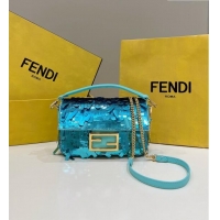 New Style Fendi Baguette Mini Bag in Sequins 8601S Light Blue 2023