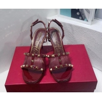Classic Hot Valentino Roman Stud Patent Leather and Mesh Slide Sandals 8cm Burgundy 112918