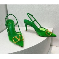 Charming Valentino VLogo Patent Leather and PVC Slingback Pumps 8cm Bright Green 112932