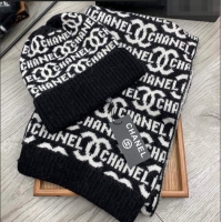 Good Taste Chanel Wool Knit Hat and Scarf Set 120794 Black 2022