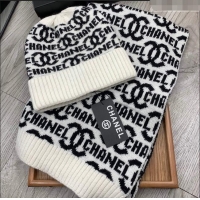 Well Crafted Chanel Wool Knit Hat and Scarf Set 120794 White 2022