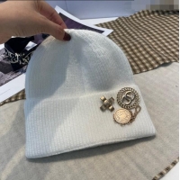 Good Taste Chanel Knit Hat with Charm C1208 White 2022