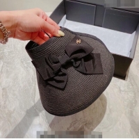 Super Quality Chanel Visor Straw Hat with Bow C0216 Black 2023