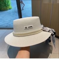 Unique Discount Chanel Straw Hat with Pearl CH22710 White 2023