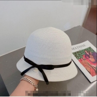 Top Quality Chanel Straw Bucket Hat with CC Bow 030806 White 2023