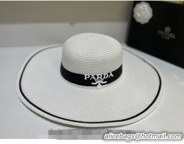 Super Quality Prada Wide Brim Straw Hat P021607 White 2023