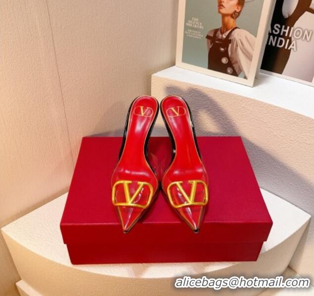 Stylish Valentino Rockstud PVC Heel Mules 8cm Red 0323044