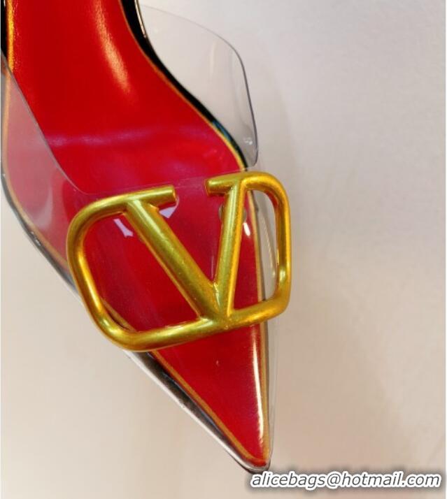 Stylish Valentino Rockstud PVC Heel Mules 8cm Red 0323044